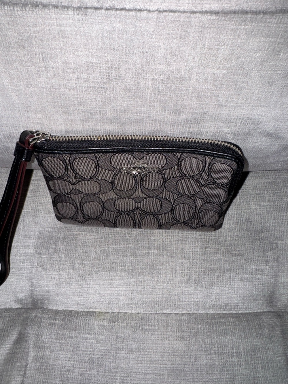 Coach Black and Gray Signature Wristlet Clutch